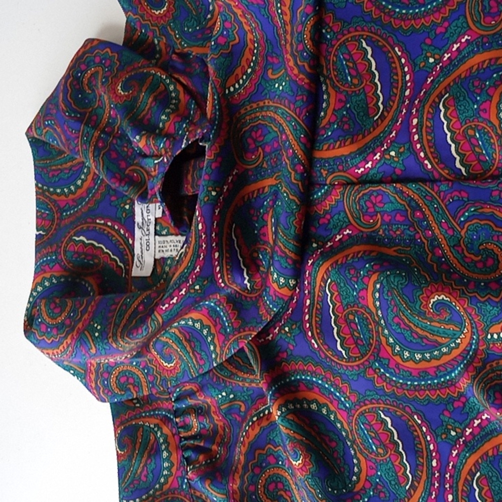 Vintage Laura & Jayne Women’s Paisley Bow Tie Lightweight Blouse Sz P10 - Picture 10 of 12